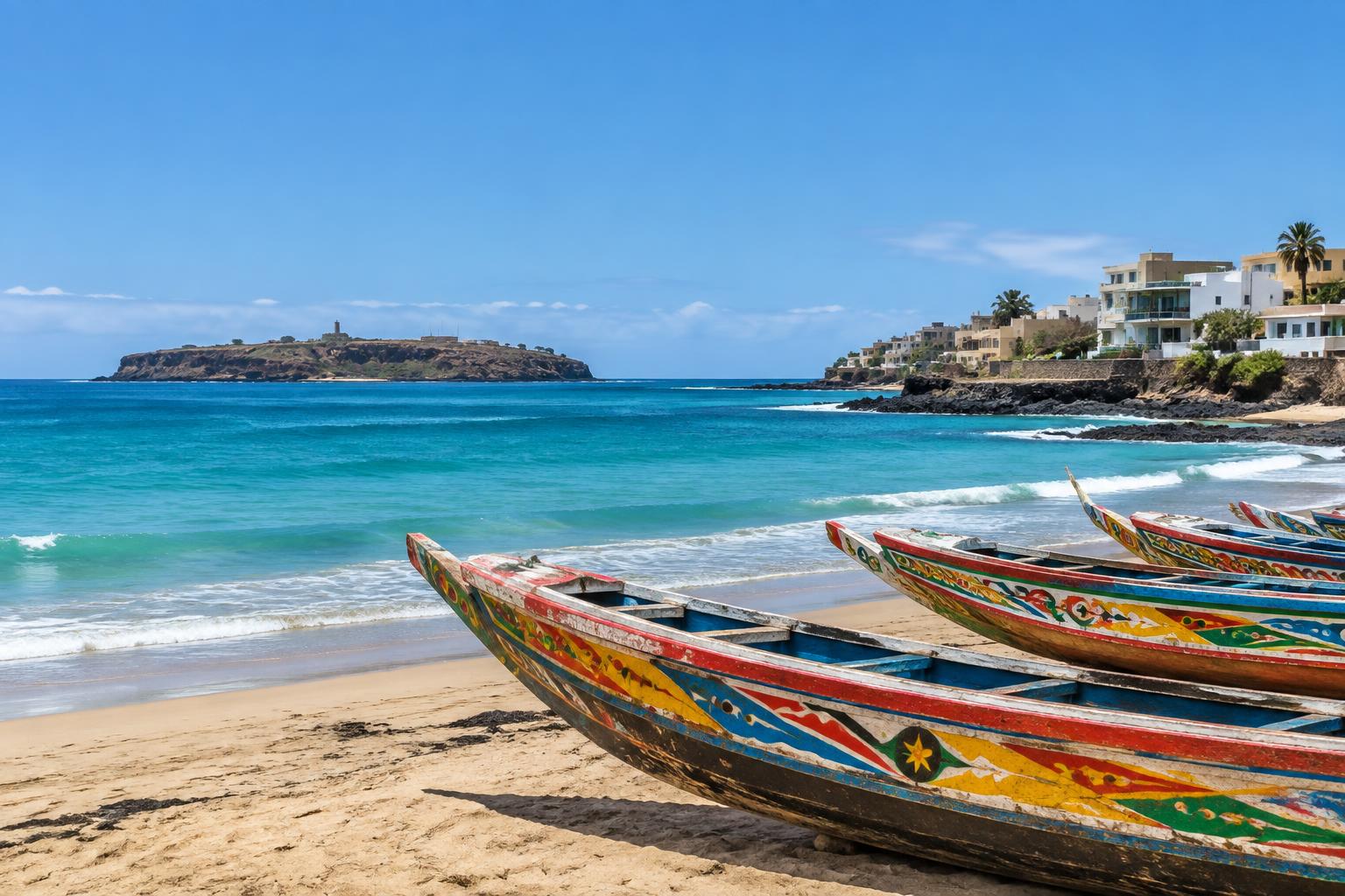 Illustration de la côte de Dakar et des pirogues de Ngor